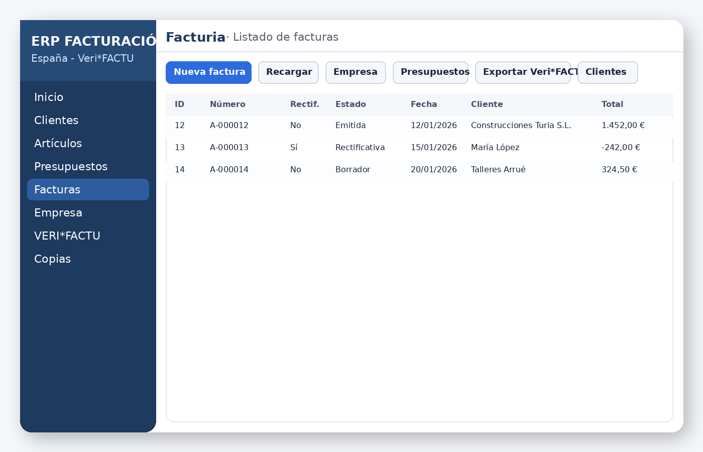 Facturia - listado de facturas