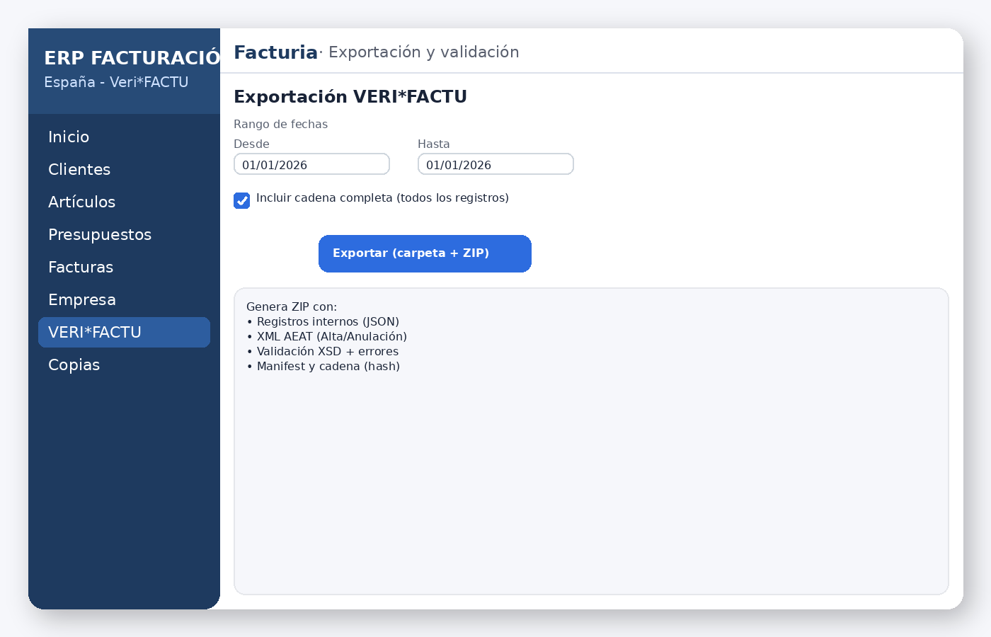 Exportación VERI*FACTU