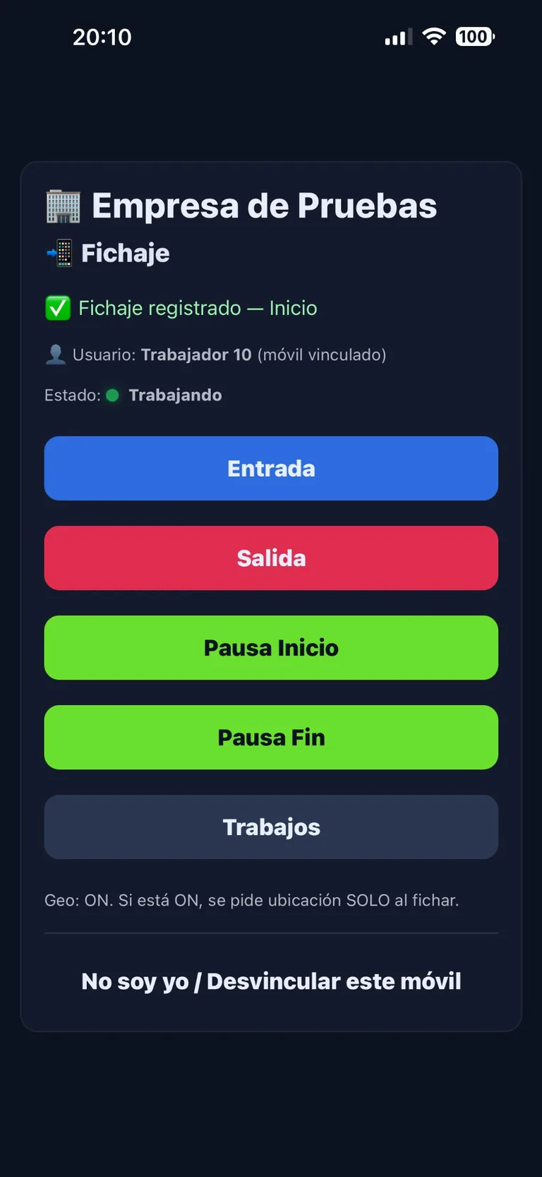 Fichajes desde el móvil